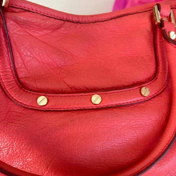 Tory Burch Amanda Double Zip Vibrant Coral ALL LEATHER Satchel - Picture 9 of 10